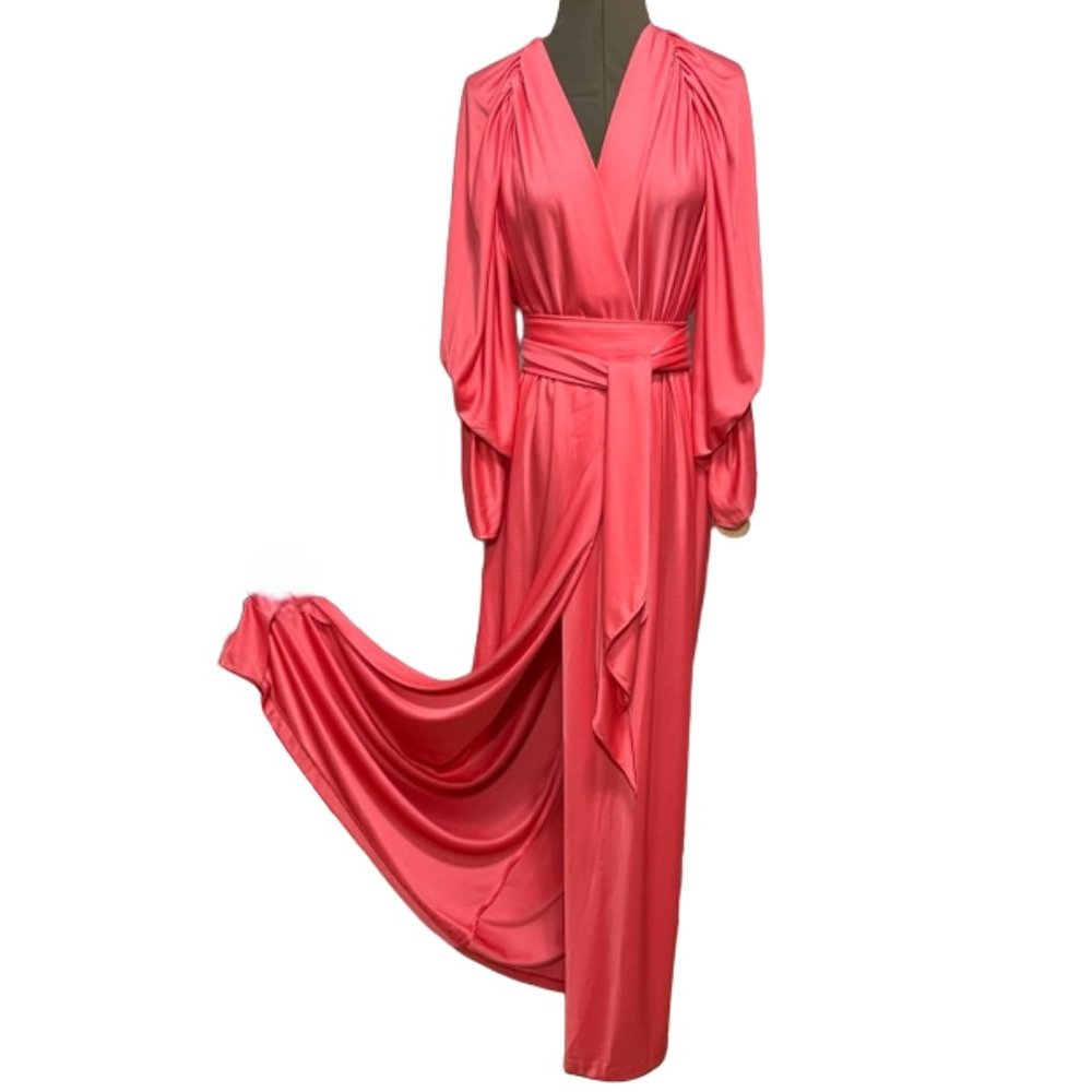 HALSTON IV Vintage Coral Wrap Dress With MatchingVersatile Sash/Wrap NWT